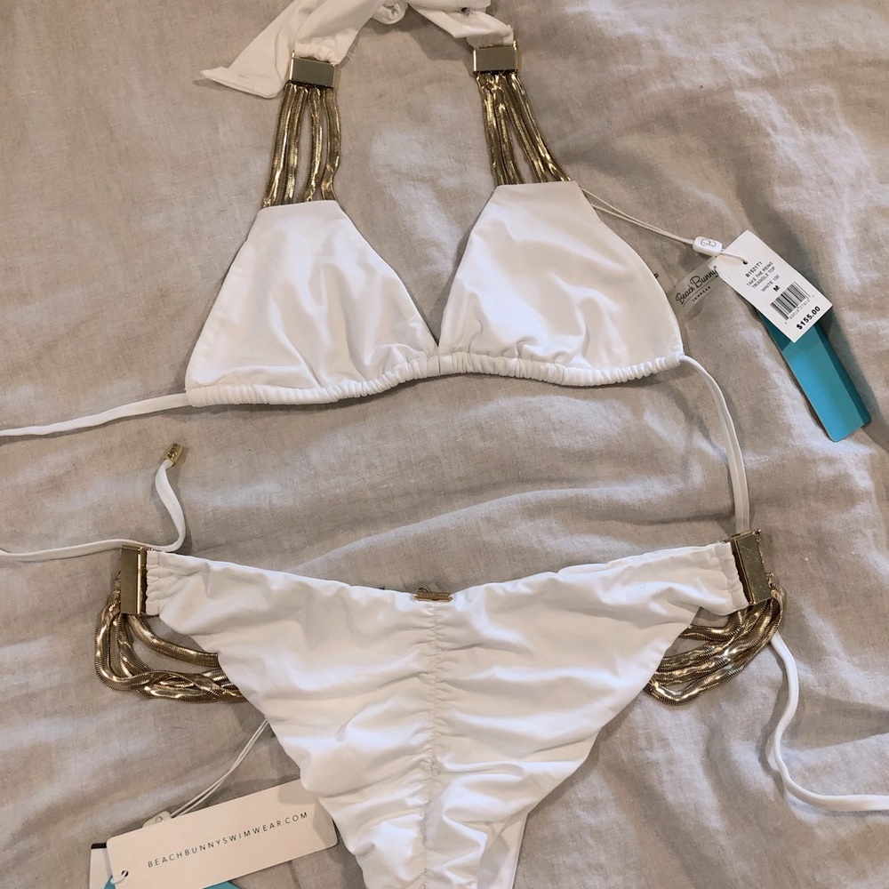 Beach Bunny White Bikini TOP with Gold Chains